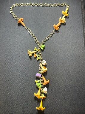 Hawaiian Floral Drop Necklace in Yellow and Multicolor Fima clay.